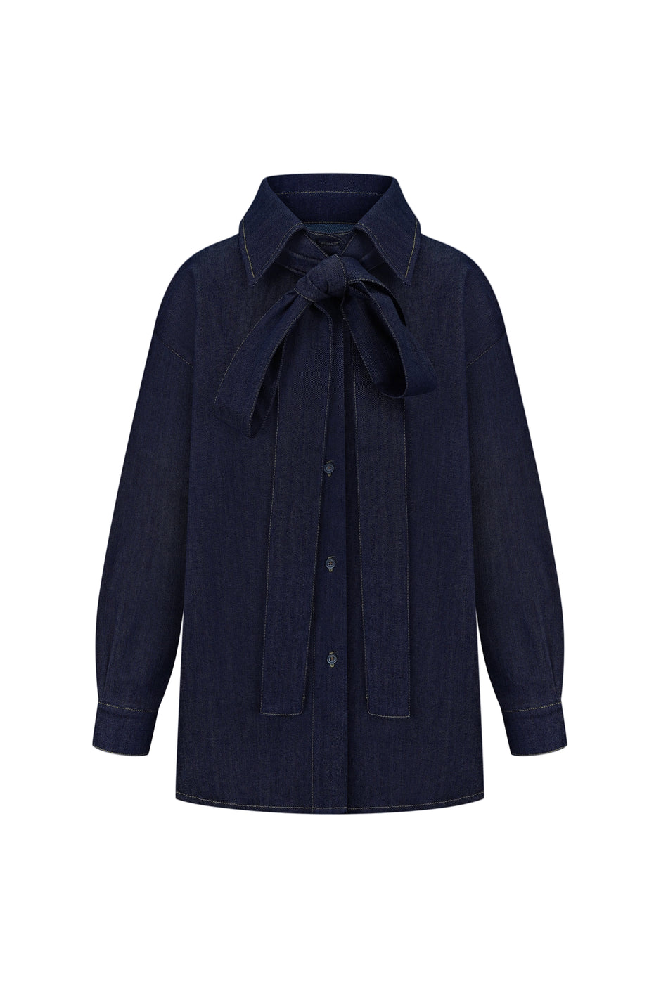 Джинсова сорочка з бантом