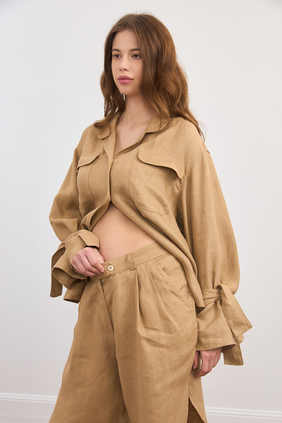 Льняні широкі шорти