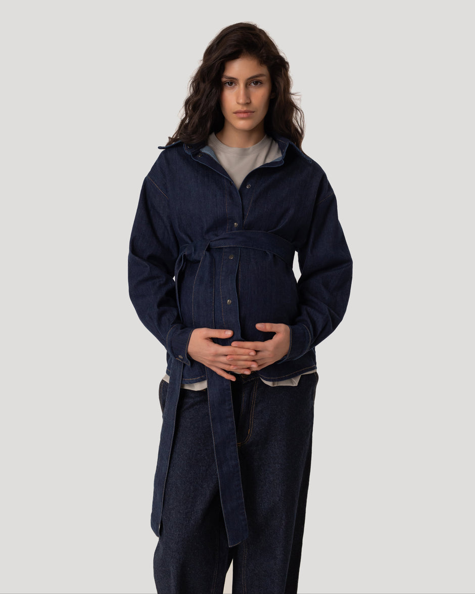 Джинсова сорочка з бантом