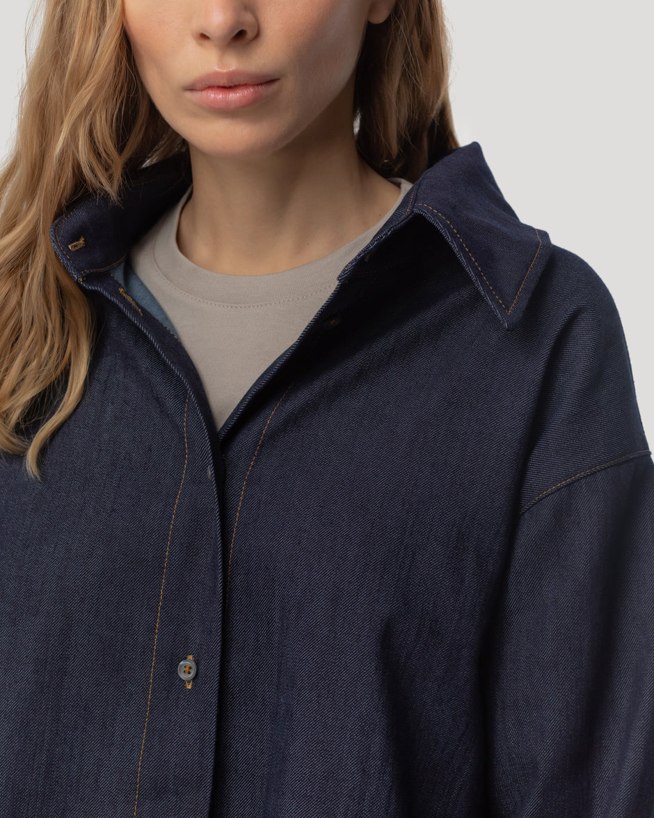 Джинсова сорочка з бантом